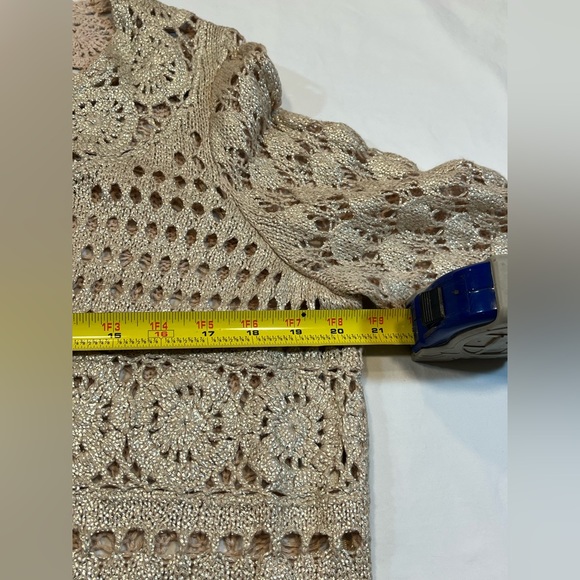Gold Shimmer Crochet Cardigan Chico’s Galina Size 2 (12/14 M)‎ - Picture 9 of 12